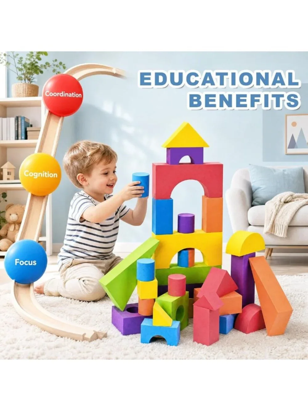 Large Foam Building Blocks Set for Toddlers, Non-Toxic Stacking Toy, 30 Pieces